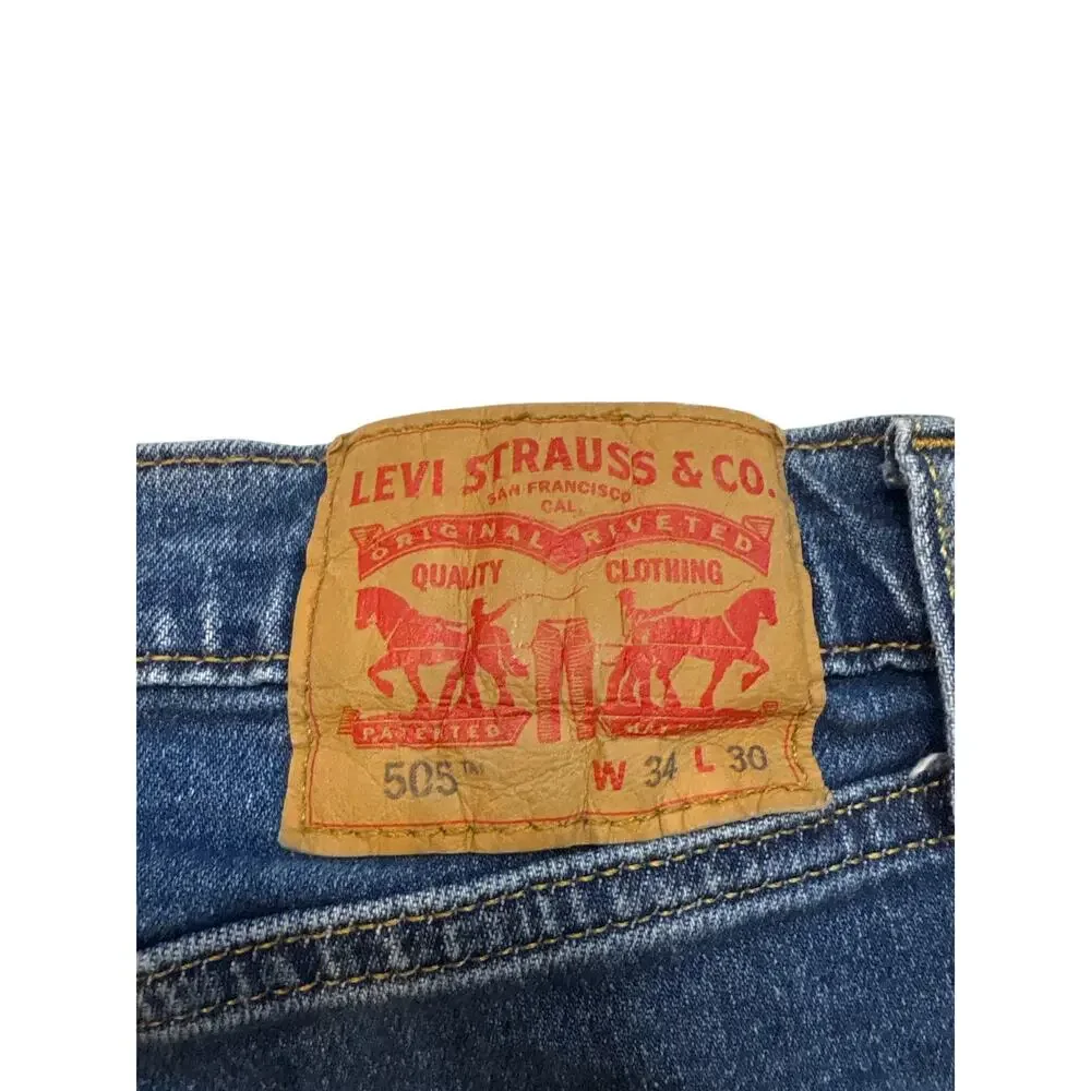 Levis 505 Dad Jeans Mens Sz 34x30 (32x29) Blue Regular Fit Straight Leg Stretch